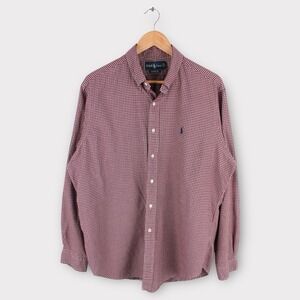 Ralph Lauren Classic Fit Button Down Shirt XL Red Blue Micro Check Plaid Cotton